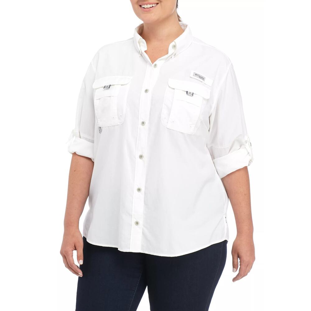 Columbia Women Plus Size Bahama Long Sleeve Button Down Shirt Size US 1X White